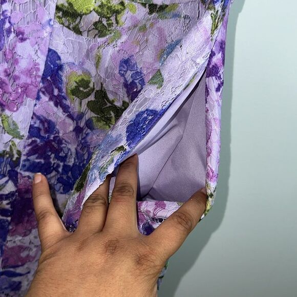 DB STUDIO, FLORAL PATTERNED LACE A-LINE,PURPLEMULTI,8 Dress with pockets - Picture 7 of 8